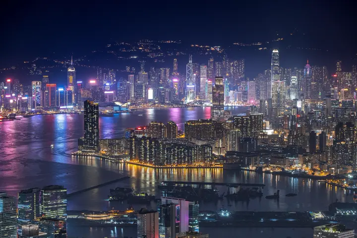 Victoria Harbour and Hong Kong Island at night